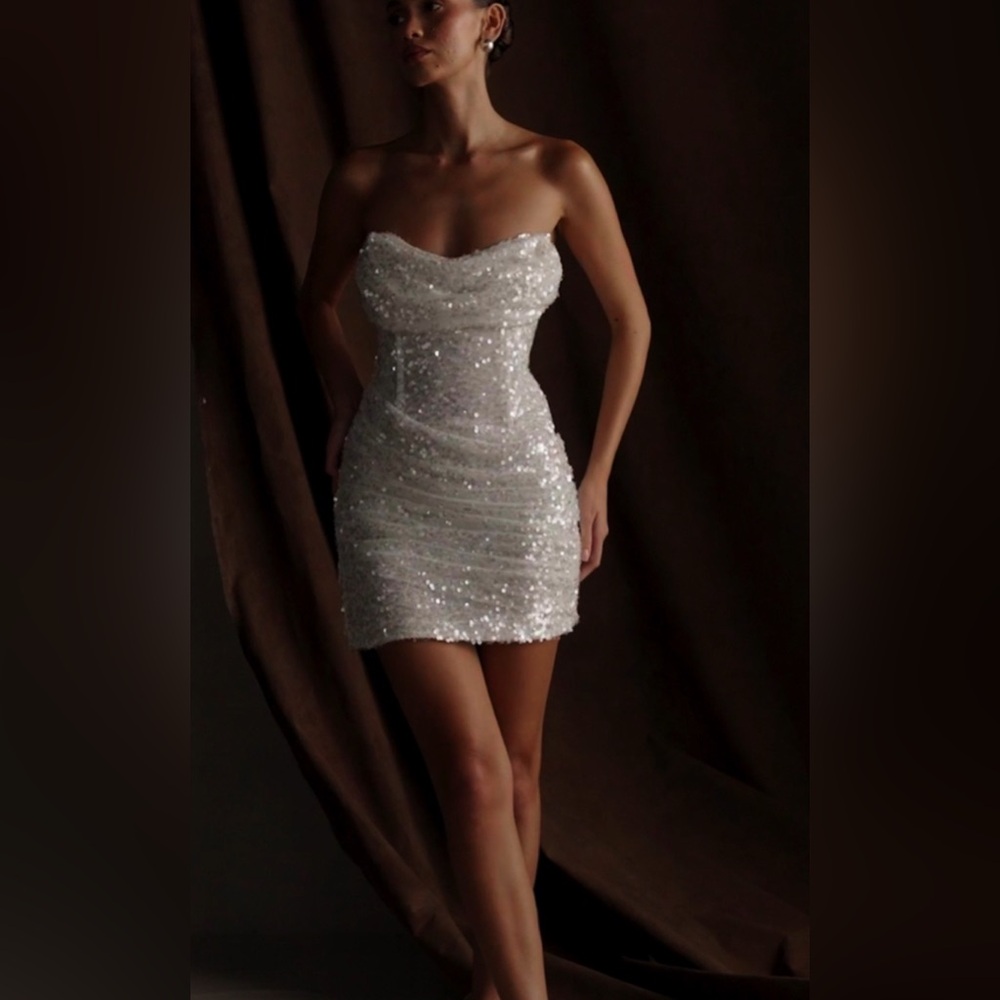 Meshki White Strapless Sequin Mini Dress - Picture 7 of 10